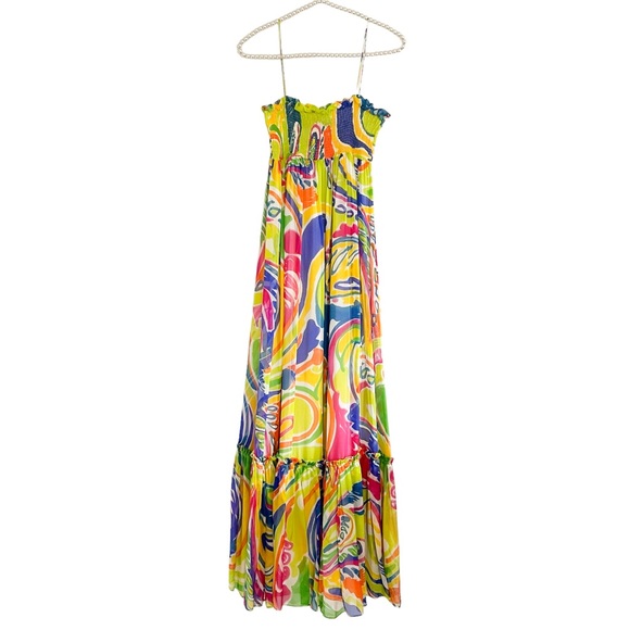 Zara Dresses & Skirts - ZARA Smocked Print Maxi Dress Ruffled Bottom